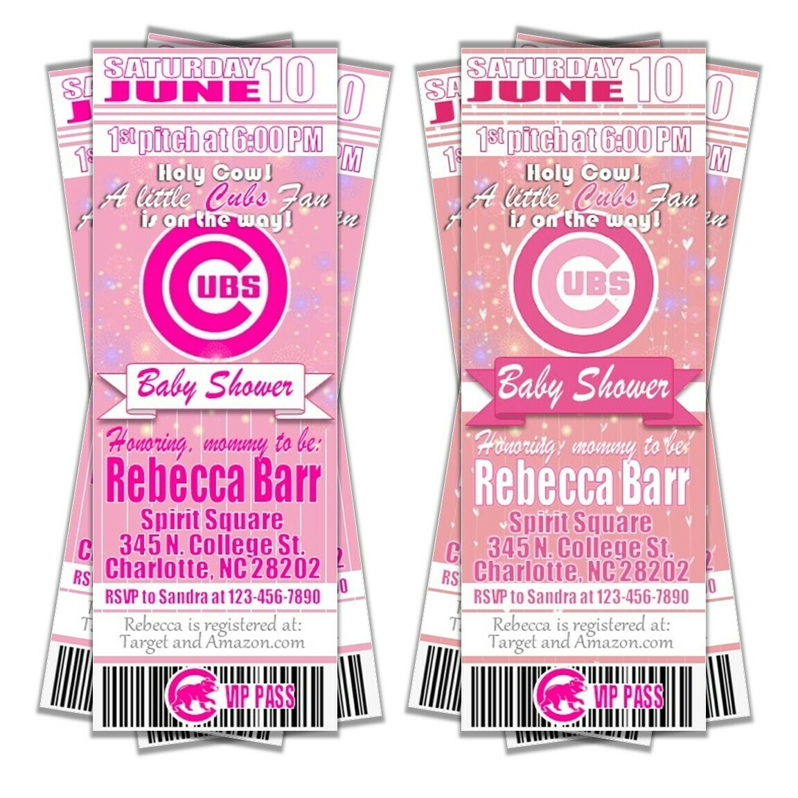 Chicago Cubs PINK Girl MLB Baseball Birthday Invitation Ticket Style