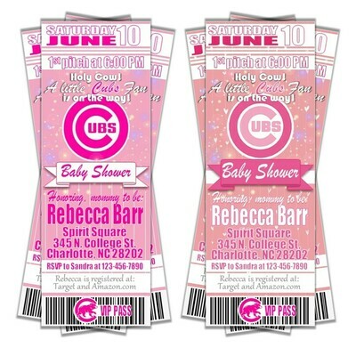 Chicago Cubs PINK Girl MLB Baseball Birthday Invitation Ticket Style