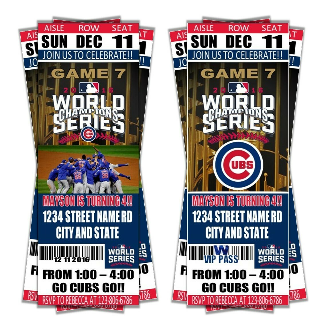 Chicago Cubs World Series MLB Baseball Birthday Invitation Ticket Style