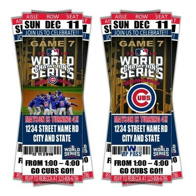 Chicago Cubs World Series MLB Baseball Birthday Invitation Ticket Style