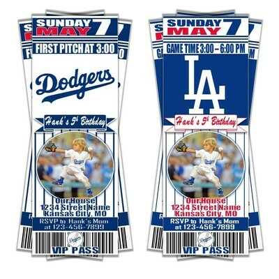 Los Angeles LA Dodgers 2019 Birthday Invitation Ticket Style