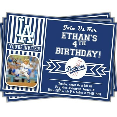Los Angeles LA Dodgers Photo MLB Baseball Birthday Invitation 5&quot;x7&quot;