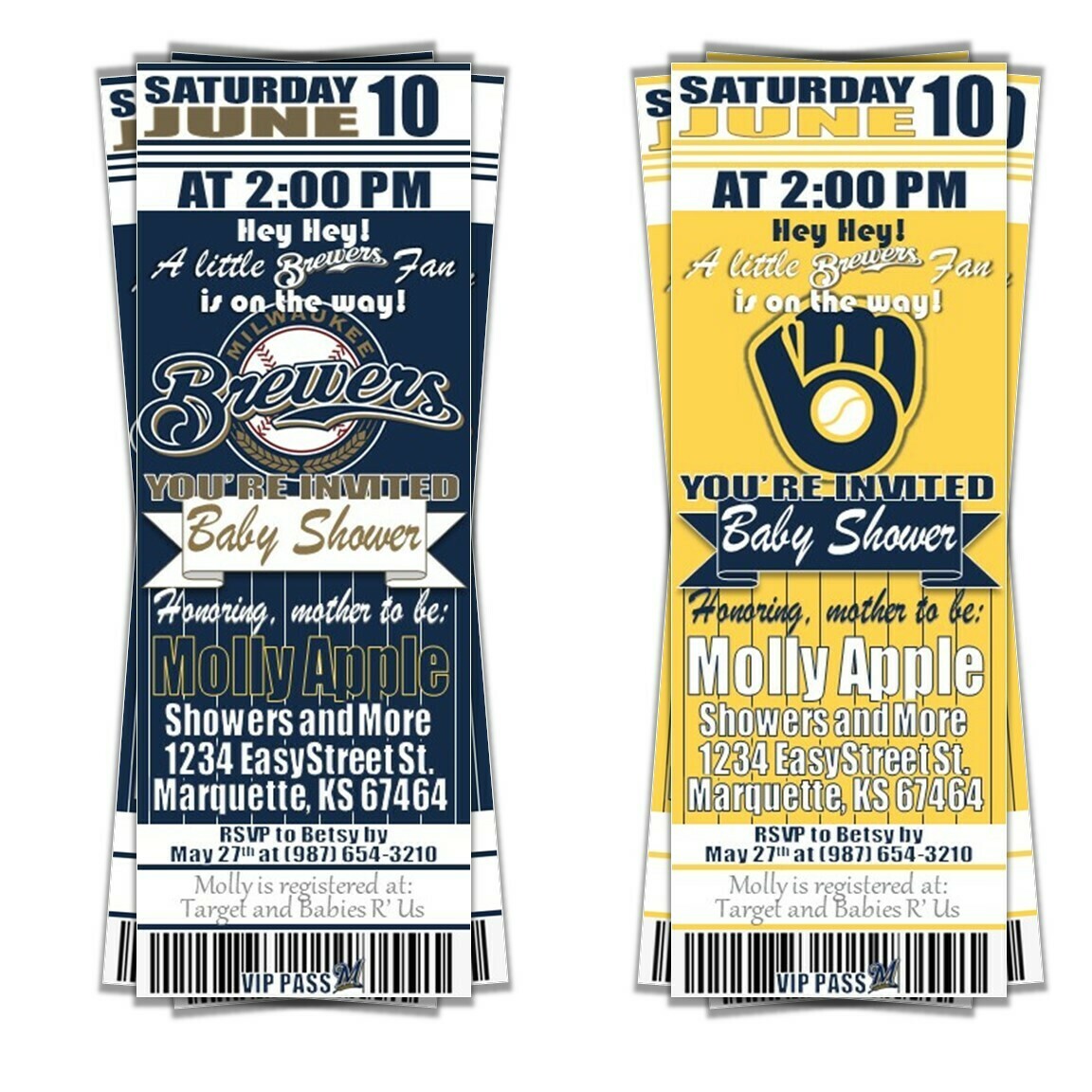 Milwaukee Brewers MLB Baseball Baby Shower Invitation Ticket Style