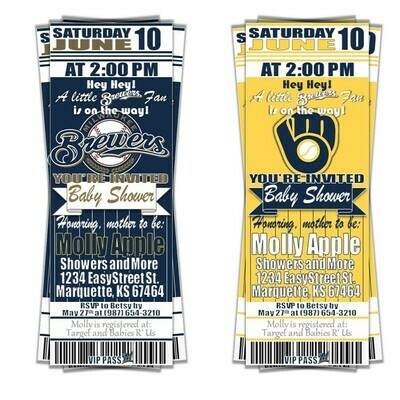 Milwaukee Brewers MLB Baseball Baby Shower Invitation Ticket Style