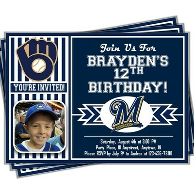 Milwaukee Brewers MLB Baseball Birthday Invitation 5x7 with Photo