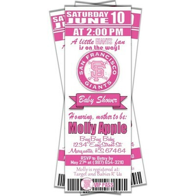 San Francisco SF Giants PINK Baby Shower MLB Baseball Ticket Invitation invite
