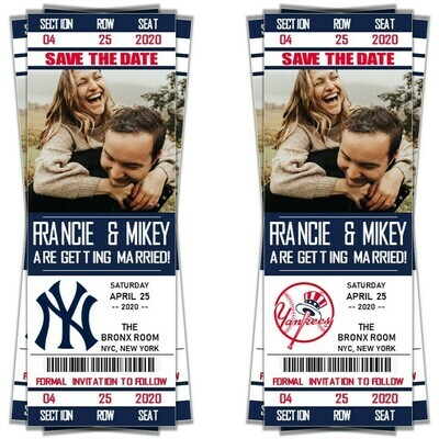 New York Yankees NYY SAVE THE DATE photo MLB Baseball Invitation Ticket Style