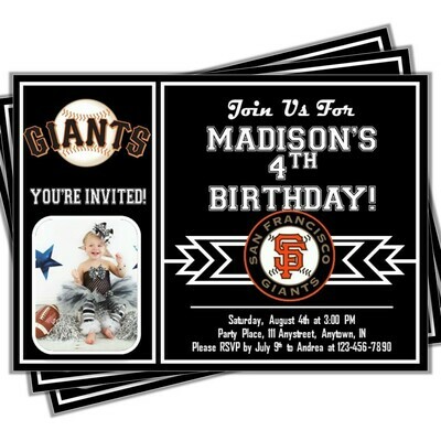San Francisco SF Giants Photo MLB Baseball Birthday Invitation 5&quot;x7&quot;