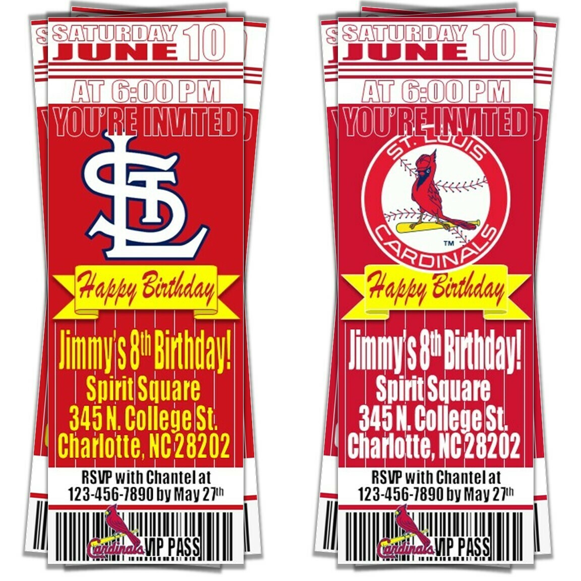 St. Louis Cardinals MLB Baseball Birthday Invitation Ticket Style