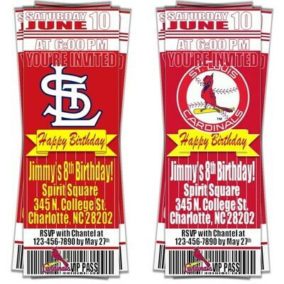 St. Louis Cardinals MLB Baseball Birthday Invitation Ticket Style