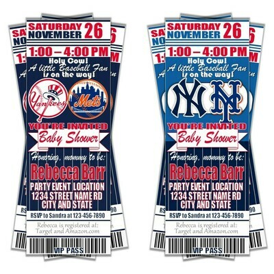 SUBWAY SERIES New York Yankees / Mets Baby Shower Invitation Ticket Style