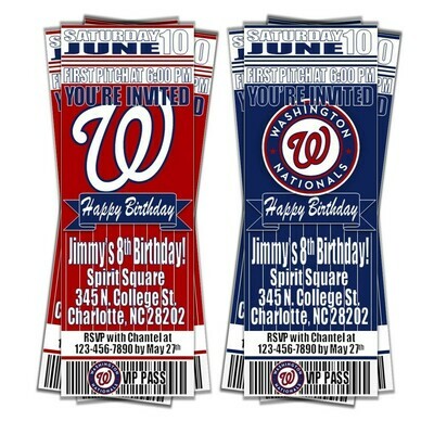 Washington Nationals Classic MLB Baseball Birthday Invitation Ticket Style