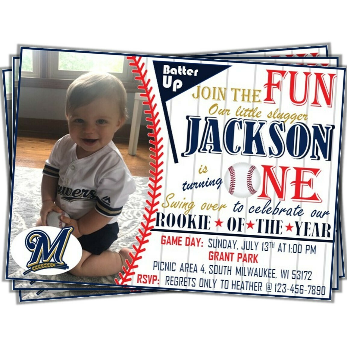 Milwaukee Brewers Photo MLB Baseball Birthday Invitation 5&quot;x7&quot;