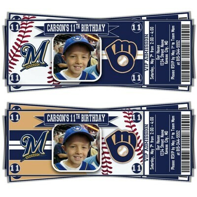 Milwaukee Brewers Photo MLB Baseball Birthday Invitation Ticket Style