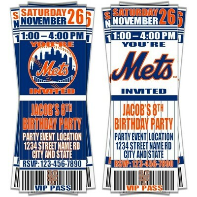 New York Mets #Shea David Wright MLB Baseball Birthday Invitation Ticket Style