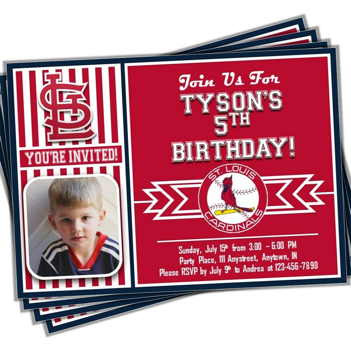 St. Louis Cardinals MLB Baseball Birthday Invitation 5x7