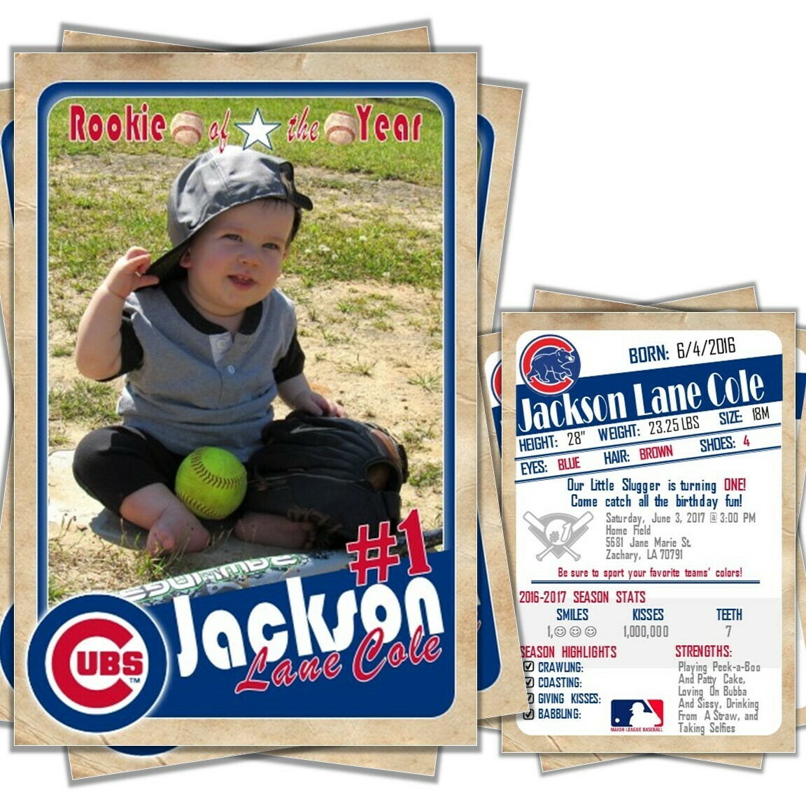 Chicago Cubs Vintage Trading Cards 4&quot;x6&quot; Invitations