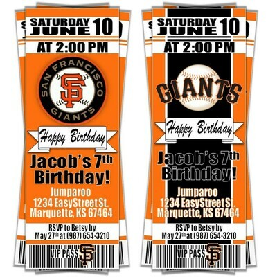 San Francisco SF Giants Birthday Party  Invitation Ticket Style