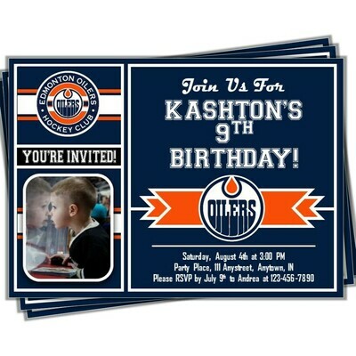 Edmonton Oilers NHL Hockey Birthday Invitation 5&quot;x7&quot; with photo