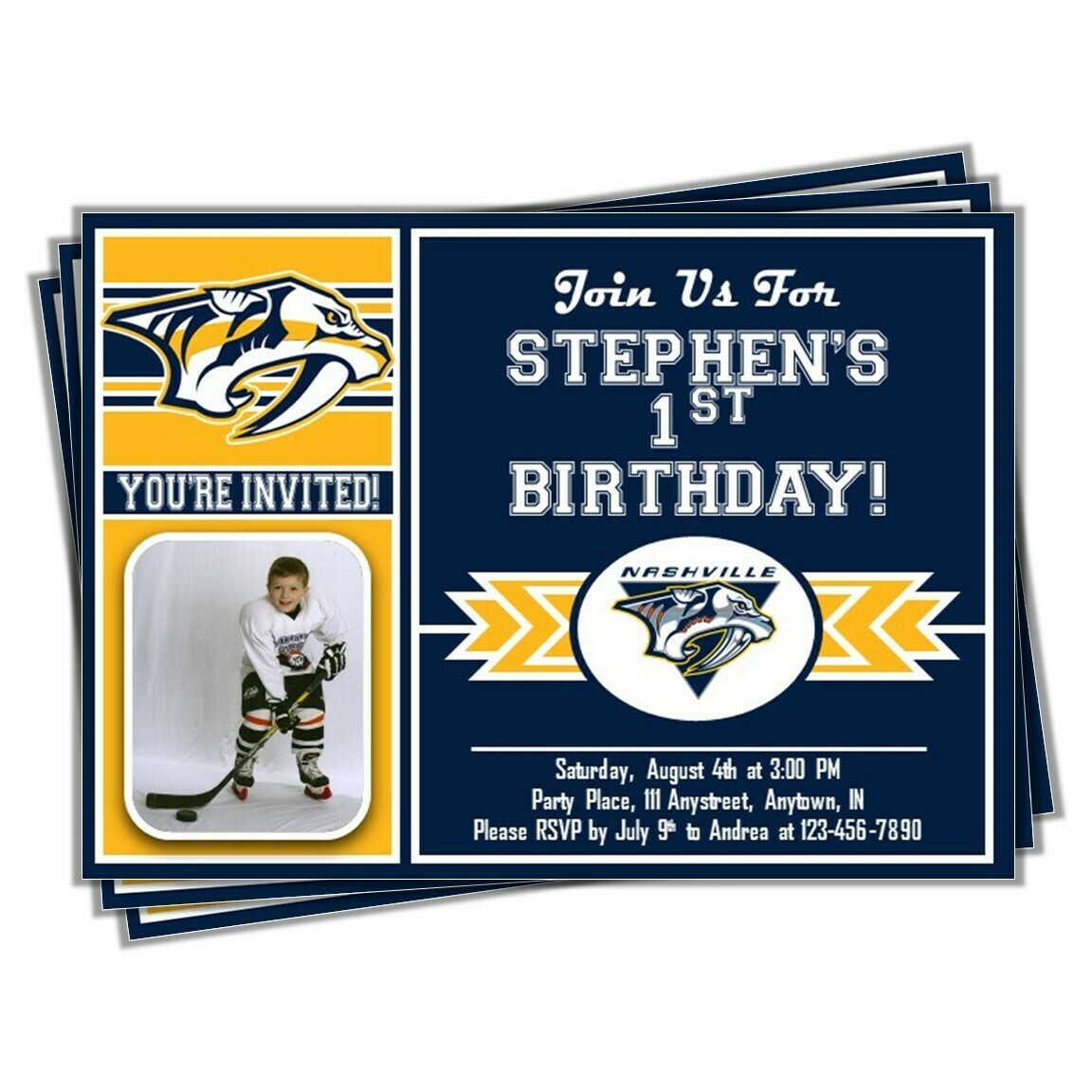 Nashville Predators NHL Hockey Birthday Invitation 5&quot;x7&quot; with photo