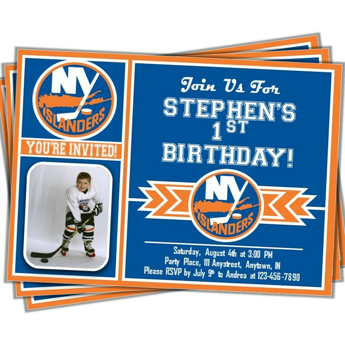 New York Islanders NHL Hockey Birthday Invitation 5&quot;x7&quot; with photo