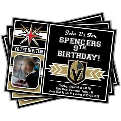 Vegas Golden Knights NHL Hockey Birthday Invitation 5&quot;x7&quot; with photo