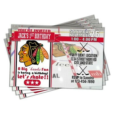 Chicago Blackhawks NHL Hockey United Center Birthday Invitation 4&quot;x6&quot;