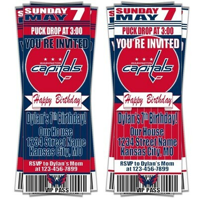 Washington Capitals NHL Hockey Birthday Invitation Ticket Style