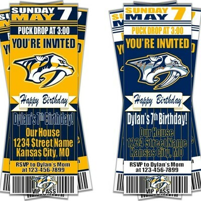 Nashville Predators NHL Hockey Birthday Invitation Ticket Style