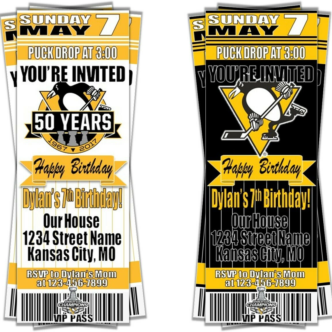 Pittsburgh Penguins NHL Hockey Birthday Invitation Ticket Style