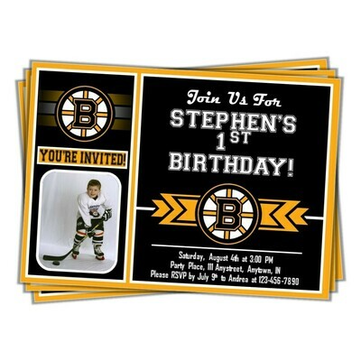 Boston Bruins NHL Hockey Birthday Invitation 5&quot;x7&quot; with photo