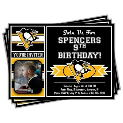 Pittsburgh Penguins NHL Hockey Birthday Invitation 5&quot;x7&quot; with photo