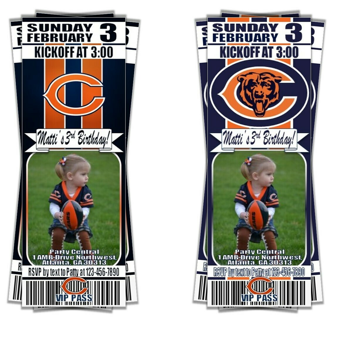 Chicago Bears NFL Football Birthday Photo Invitation Ticket Picture