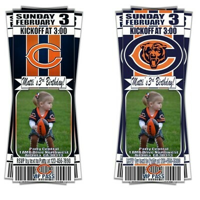 Chicago Bears NFL Football Birthday Photo Invitation Ticket Picture