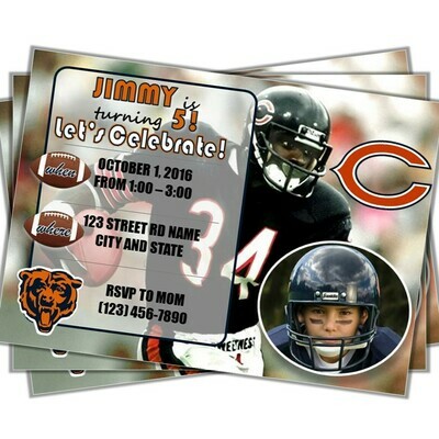 Chicago Bears Walter Payton Sweetness #34 NFL football Birthday Invitation 5x7 with your pic