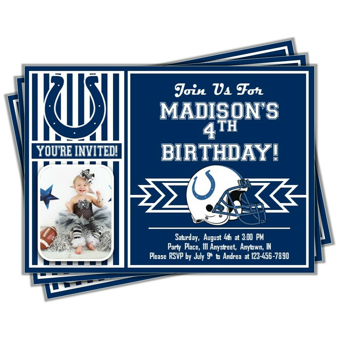 Indianapolis Colts Photo NFL Football Birthday Invitation 5&quot;x7&quot;