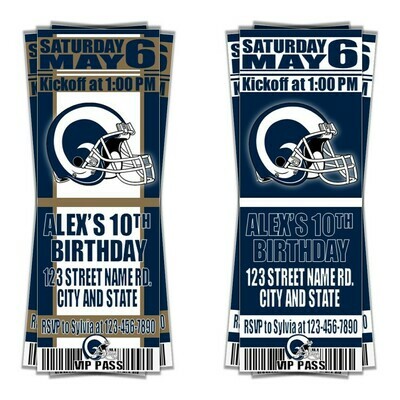 Los Angeles LA Rams NFL Football Birthday Invitation Ticket Style