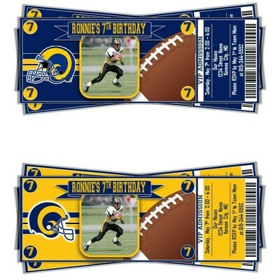 Los Angeles Rams LA Rams NFL Football Birthday Invitation Ticket Style