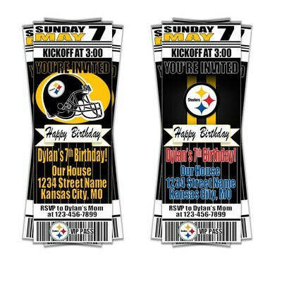 Pittsburgh Steelers NFL Football Birthday Invitation Ticket Style