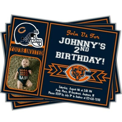 Chicago Bears NFL football Birthday Invitation 5x7 with pic
