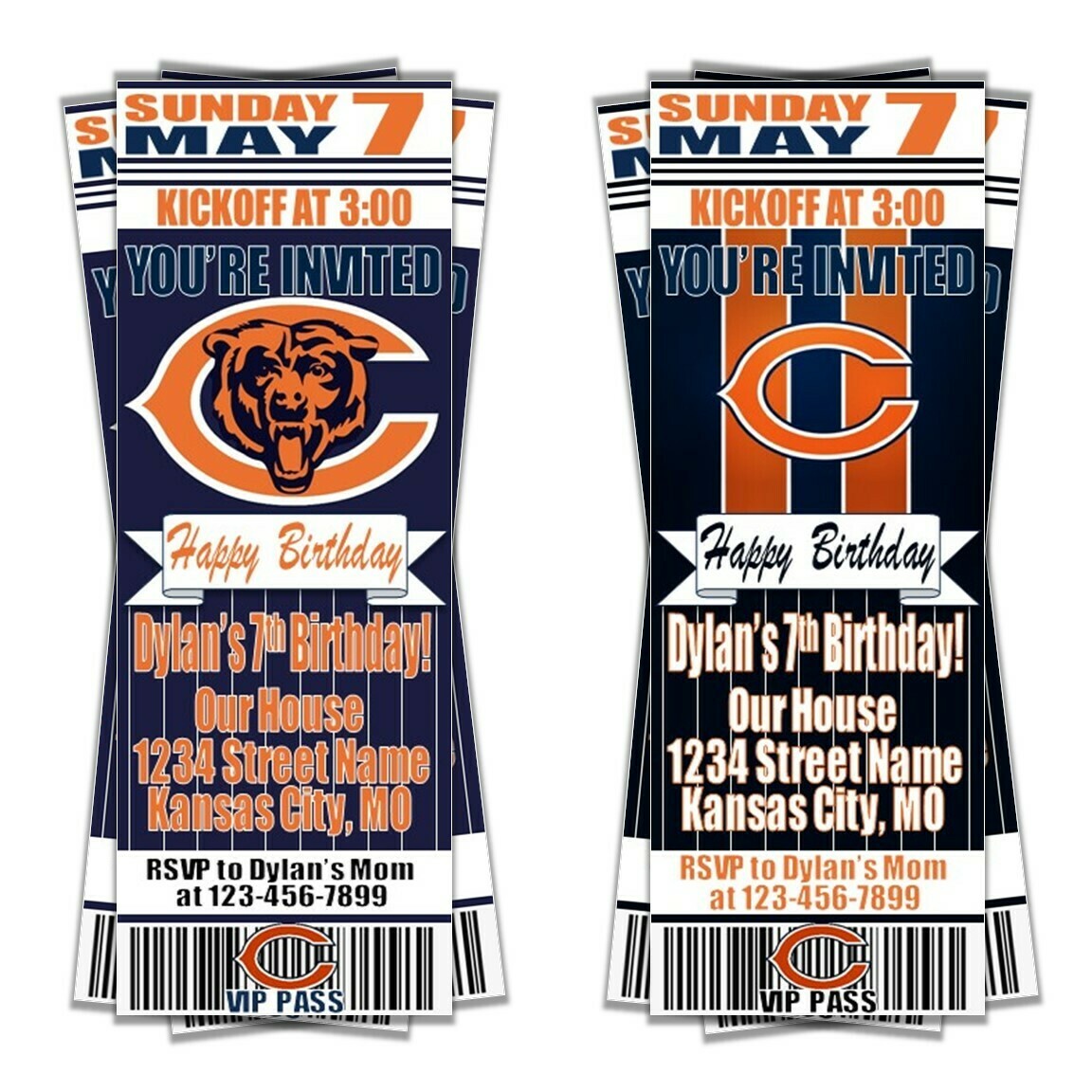 Printable Chicago Bears Birthday Ticket Invitations DIY