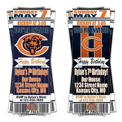 Chicago Bears NFL Football Birthday Invitation Ticket Style
