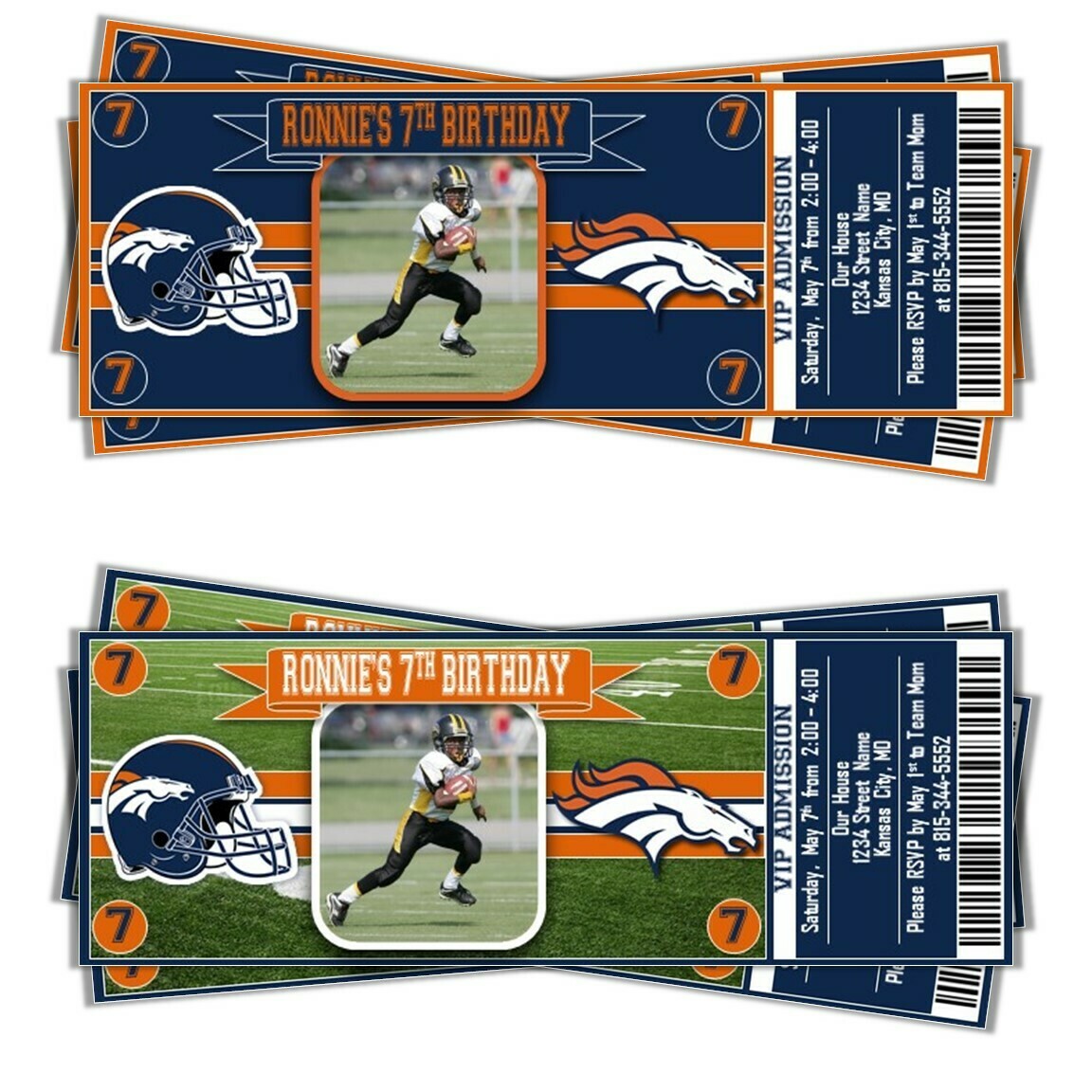 Denver Broncos NFL Football Birthday Invitation Ticket Style