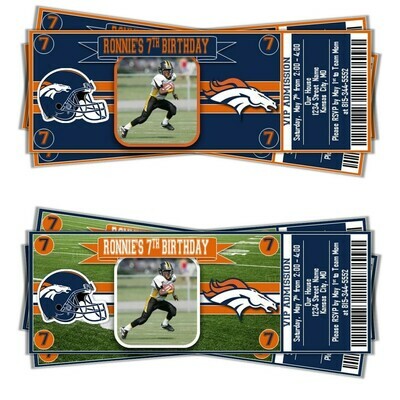 Denver Broncos NFL Football Birthday Invitation Ticket Style