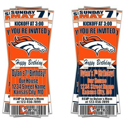 Denver Broncos NFL Footballl Birthday Invitation Ticket Style