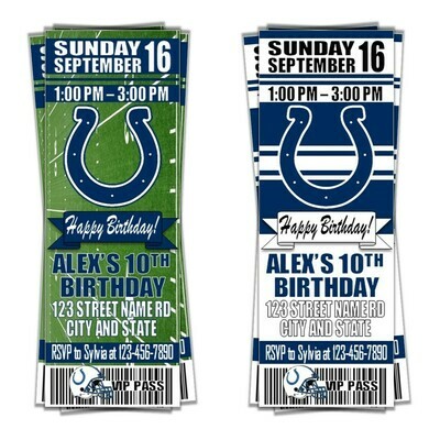 Indianapolis Colts NFL Football Birthday Invitation Ticket Style
