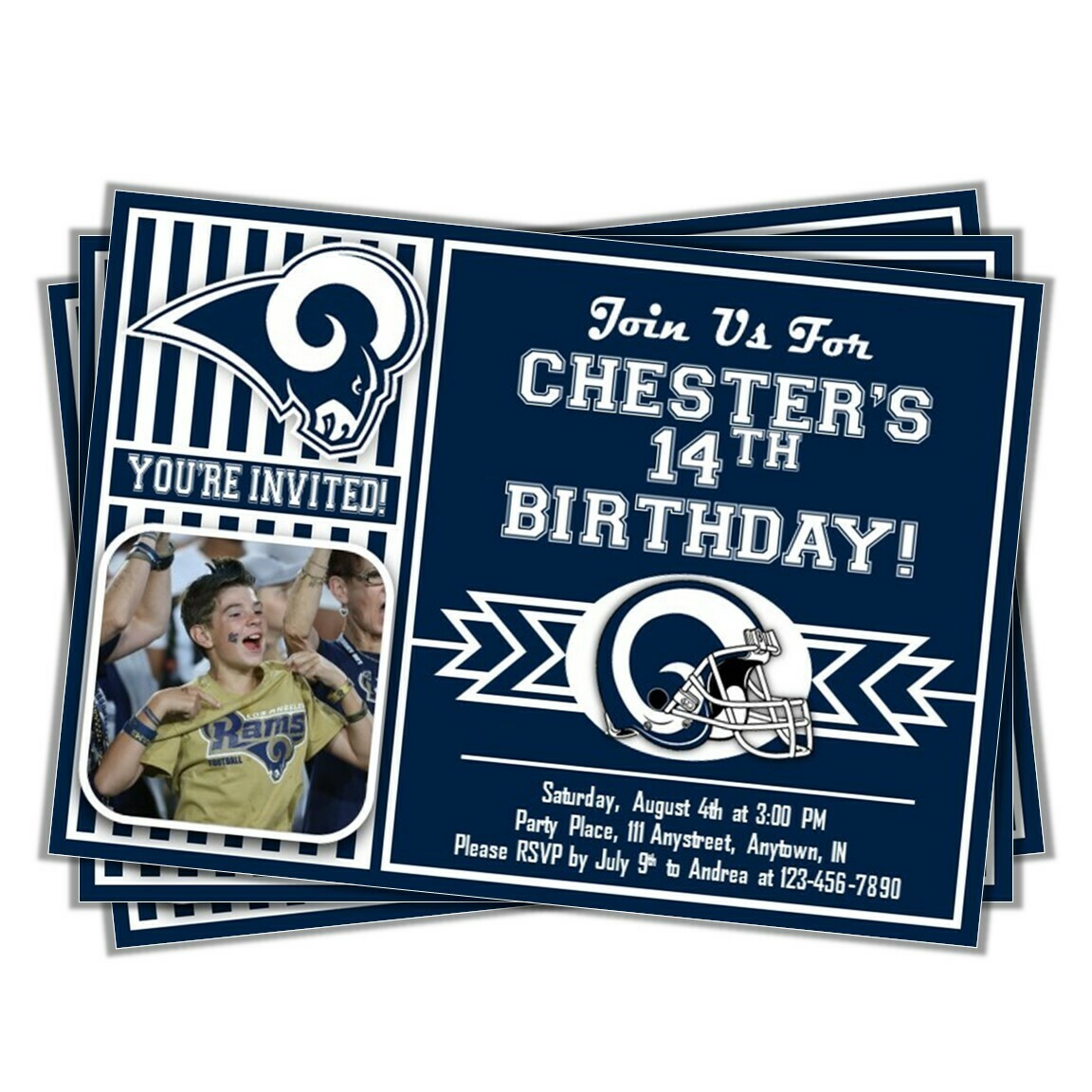 LA Los Angeles Rams NFL Football Birthday Invitation 5x7