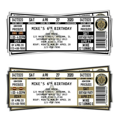 New Orleans Saints NOLA Vintage NFL Football Birthday Invitation Ticket Style