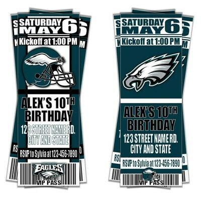Philadelphia Eagles NFL Football Birthday Invitation Ticket Style