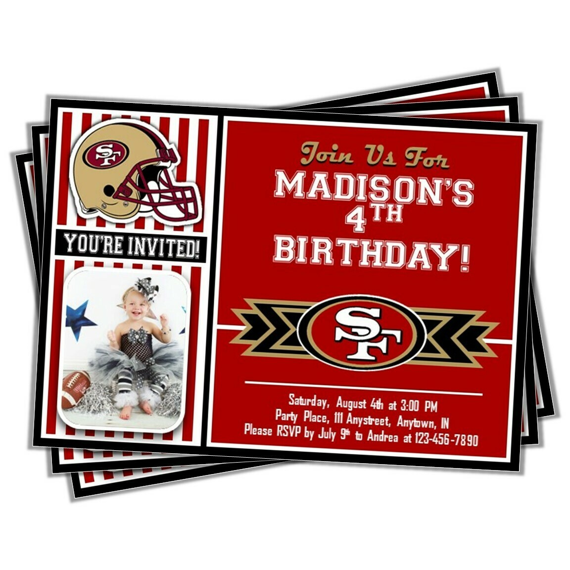 San Francisco 49ers Photo NFL Football Birthday Invitation 5&quot;x7&quot;